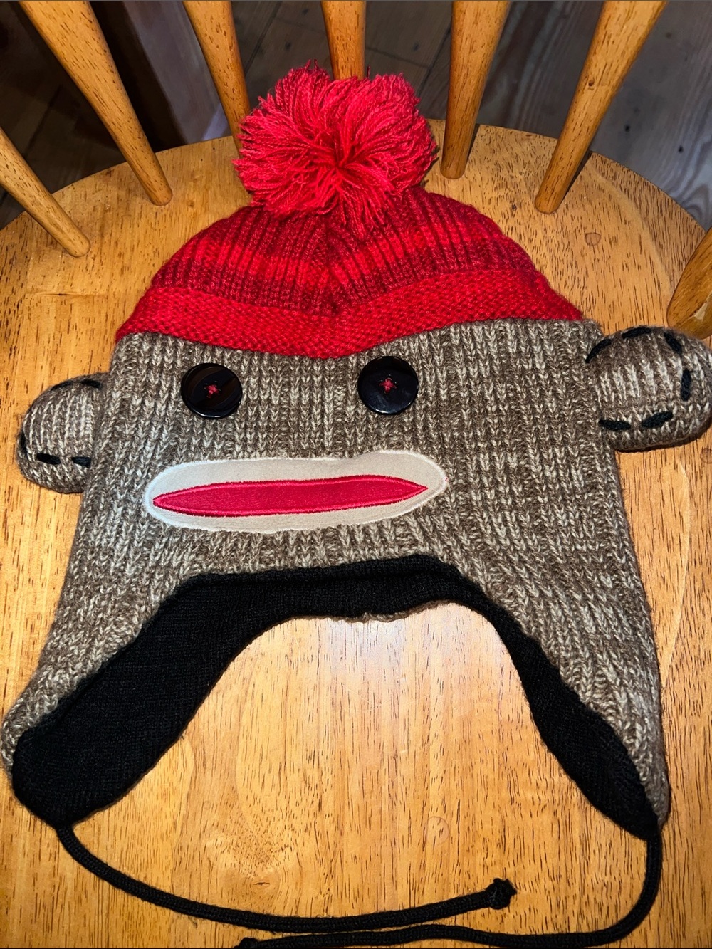 Kids Red & Brown Sock Monkey Pom-Pom Winter Hat - Brand Unspecified